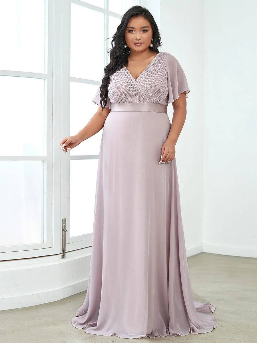 ever MONICA|High Waist Maxi Chiffon Bridesmaid Dress with Short Sleeves - Image 199