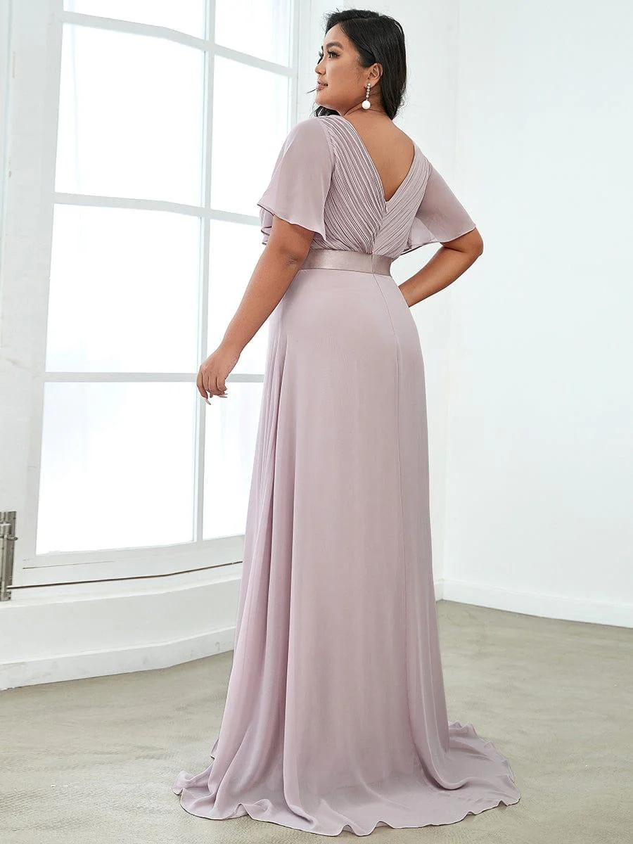 ever MONICA|High Waist Maxi Chiffon Bridesmaid Dress with Short Sleeves - Image 200