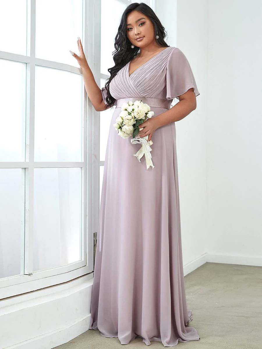 ever MONICA|High Waist Maxi Chiffon Bridesmaid Dress with Short Sleeves - Image 201