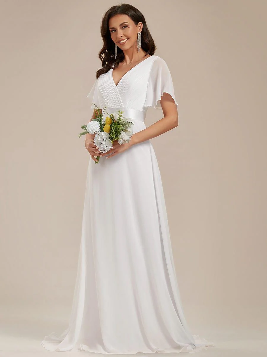 ever MONICA|High Waist Maxi Chiffon Bridesmaid Dress with Short Sleeves - Image 205