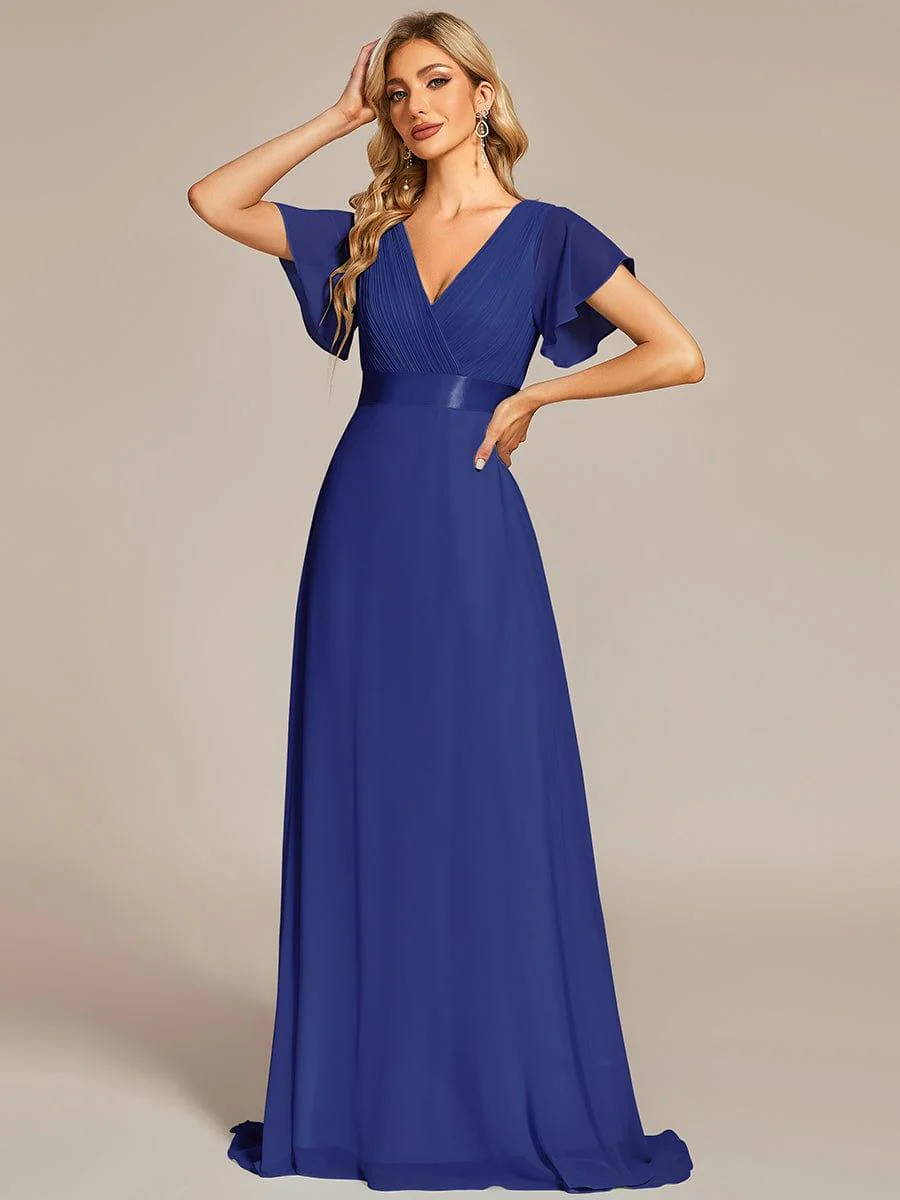 ever MONICA|High Waist Maxi Chiffon Bridesmaid Dress with Short Sleeves - Image 22