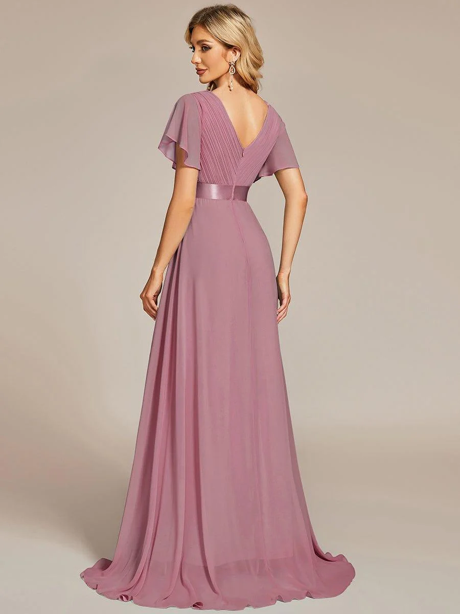 ever MONICA|High Waist Maxi Chiffon Bridesmaid Dress with Short Sleeves - Image 26
