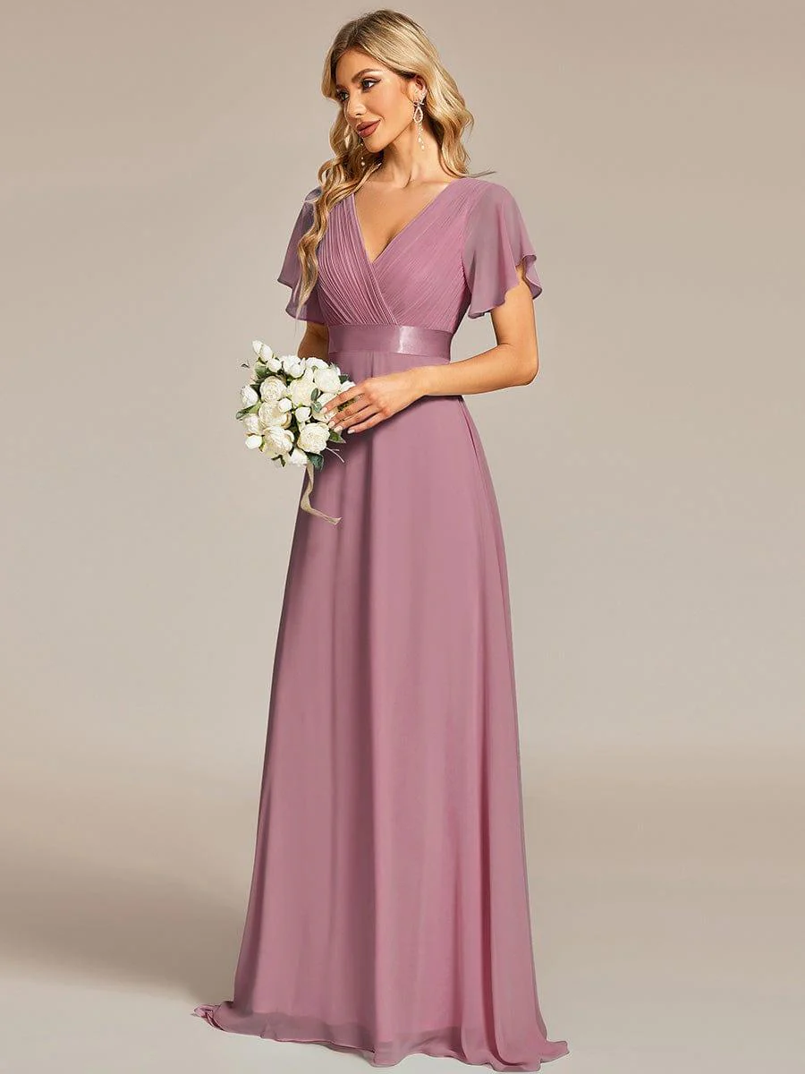 ever MONICA|High Waist Maxi Chiffon Bridesmaid Dress with Short Sleeves - Image 29