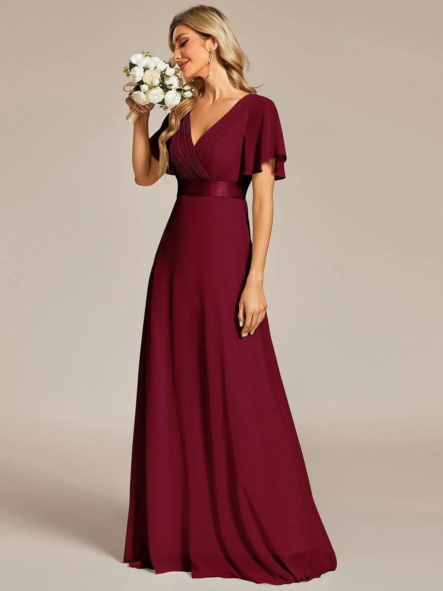 ever MONICA|High Waist Maxi Chiffon Bridesmaid Dress with Short Sleeves - Image 3
