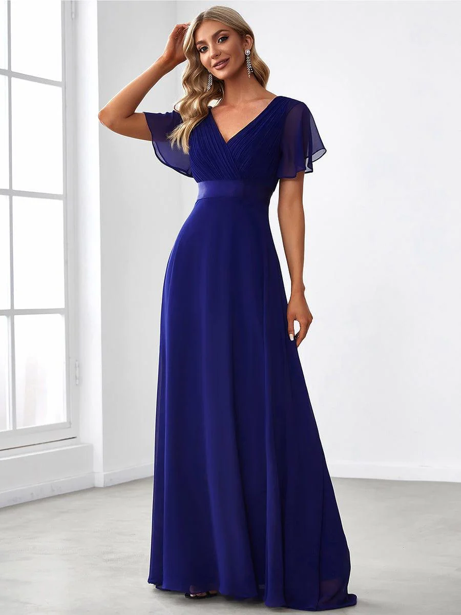 ever MONICA|High Waist Maxi Chiffon Bridesmaid Dress with Short Sleeves - Image 32
