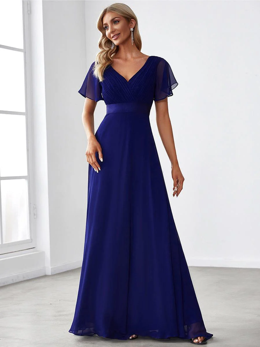 ever MONICA|High Waist Maxi Chiffon Bridesmaid Dress with Short Sleeves - Image 33