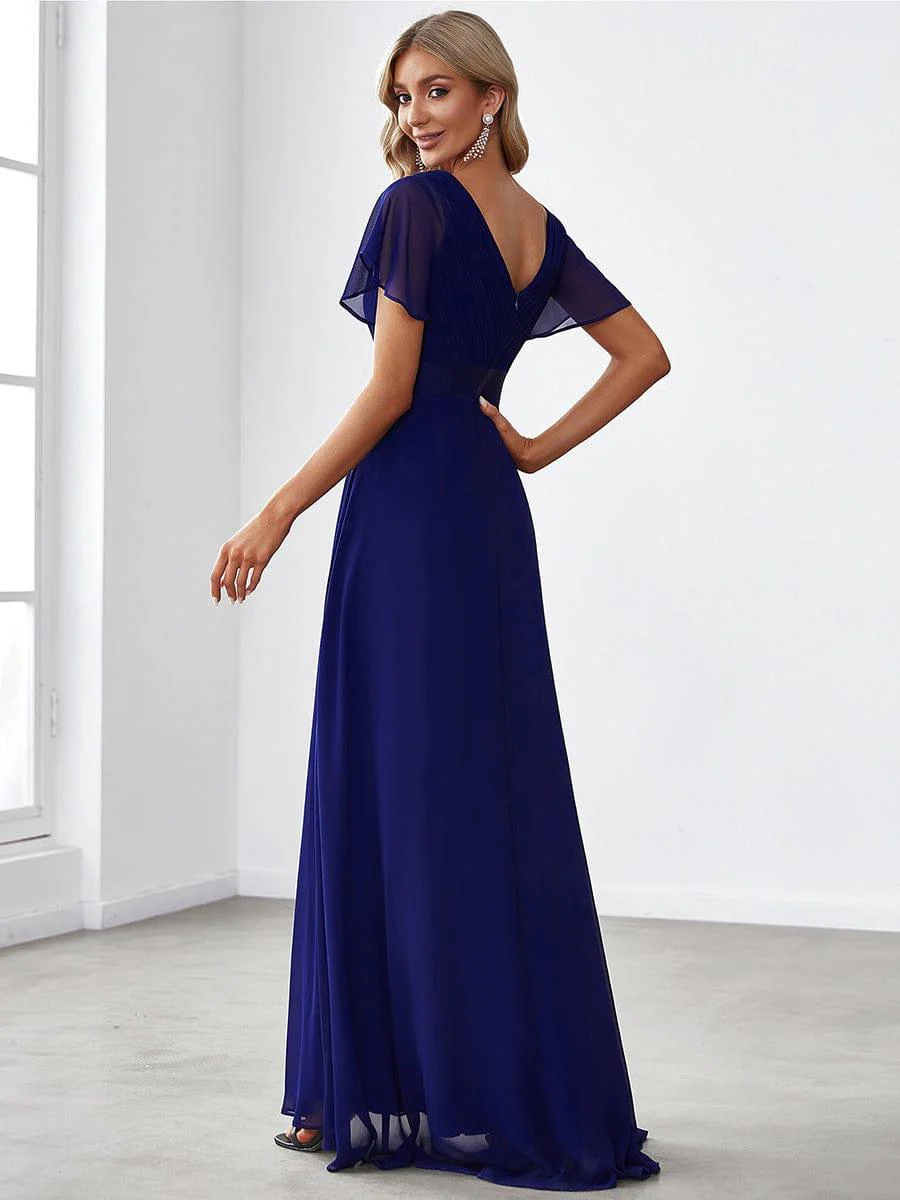 ever MONICA|High Waist Maxi Chiffon Bridesmaid Dress with Short Sleeves - Image 34