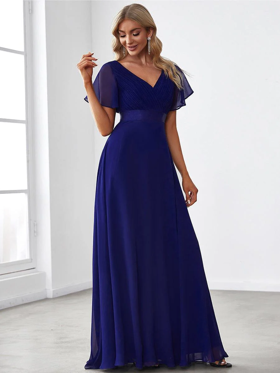 ever MONICA|High Waist Maxi Chiffon Bridesmaid Dress with Short Sleeves - Image 35