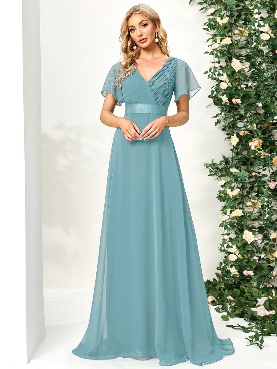 ever MONICA|High Waist Maxi Chiffon Bridesmaid Dress with Short Sleeves - Image 39