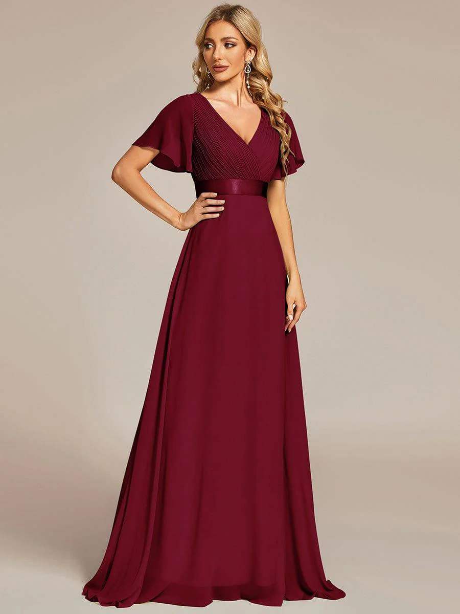 ever MONICA|High Waist Maxi Chiffon Bridesmaid Dress with Short Sleeves - Image 4