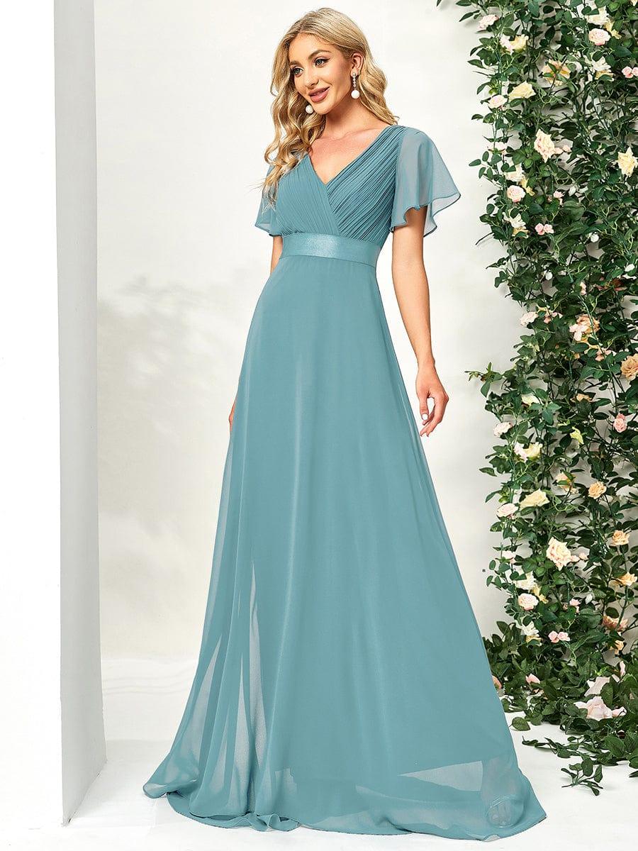 ever MONICA|High Waist Maxi Chiffon Bridesmaid Dress with Short Sleeves - Image 40