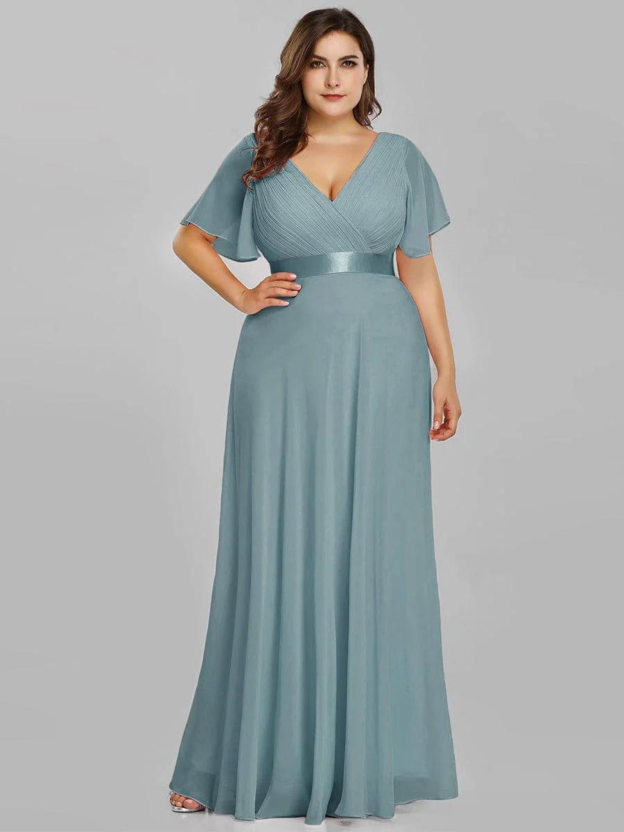 ever MONICA|High Waist Maxi Chiffon Bridesmaid Dress with Short Sleeves - Image 41
