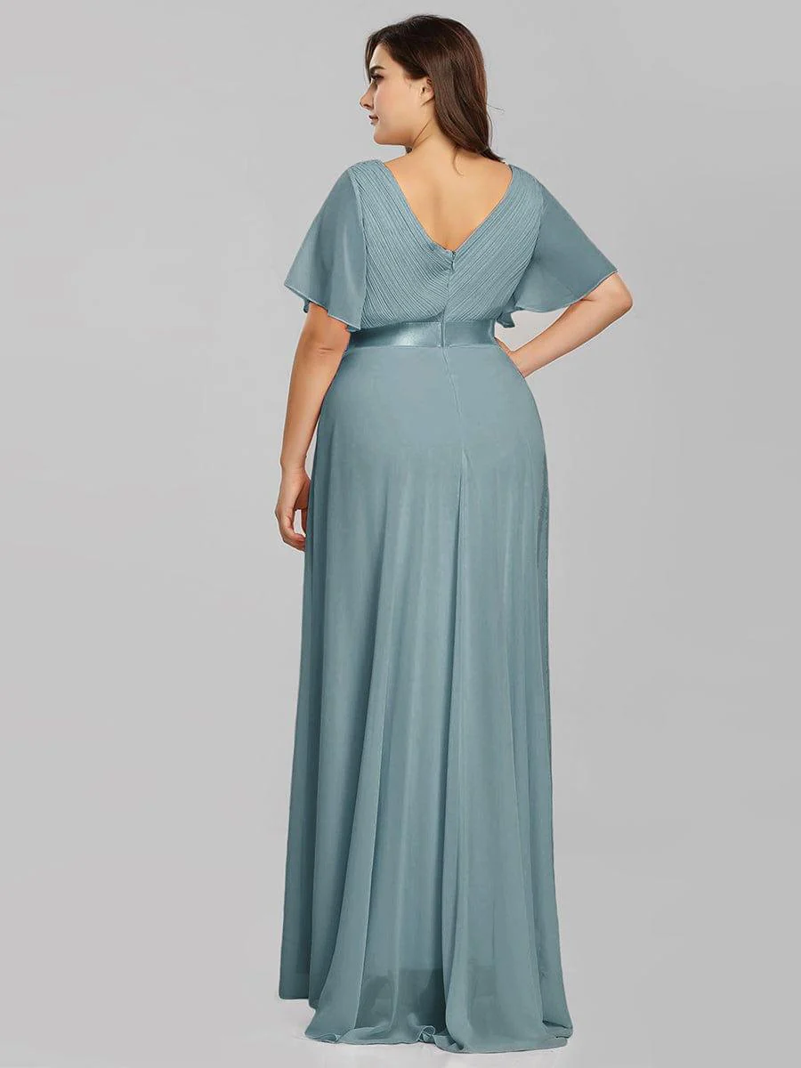 ever MONICA|High Waist Maxi Chiffon Bridesmaid Dress with Short Sleeves - Image 42