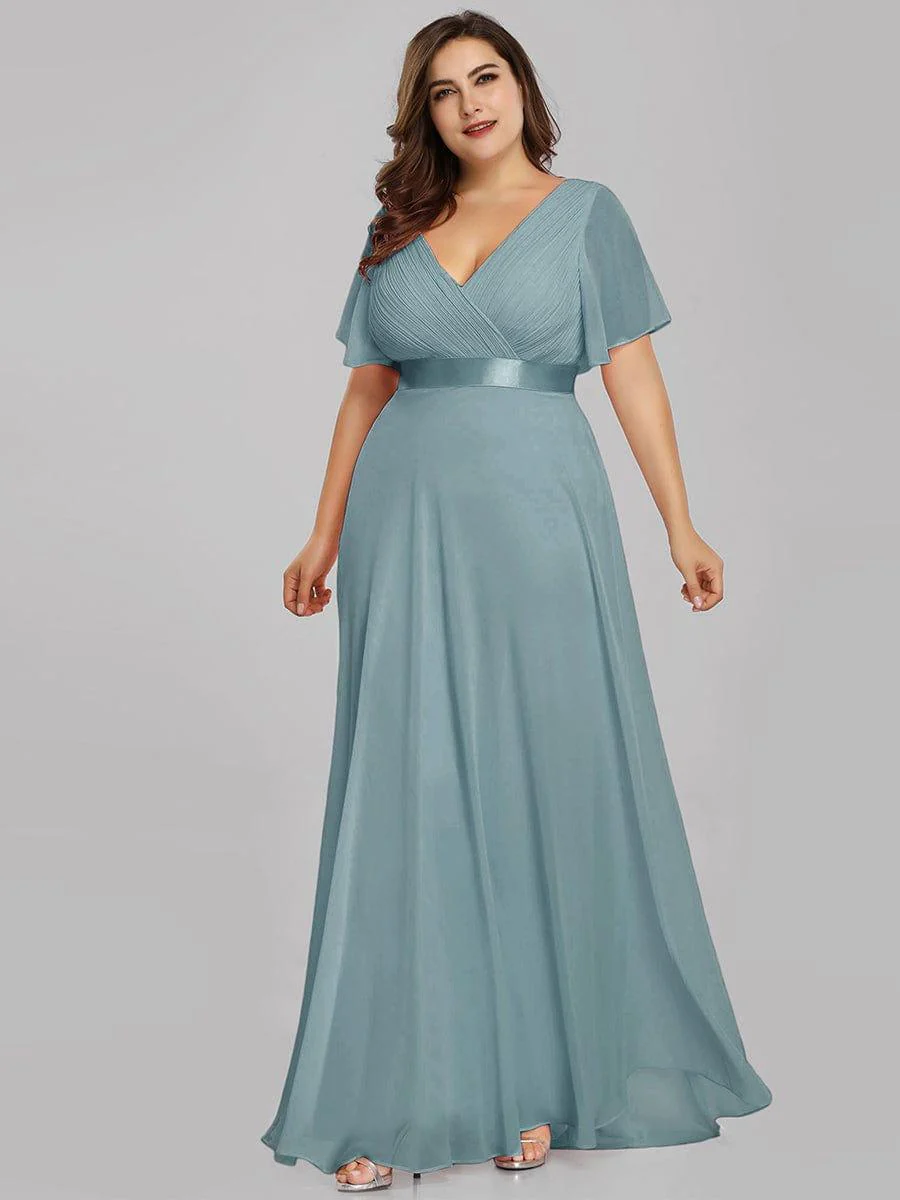 ever MONICA|High Waist Maxi Chiffon Bridesmaid Dress with Short Sleeves - Image 43