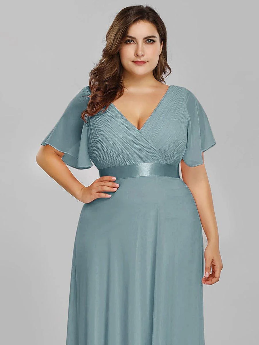 ever MONICA|High Waist Maxi Chiffon Bridesmaid Dress with Short Sleeves - Image 44