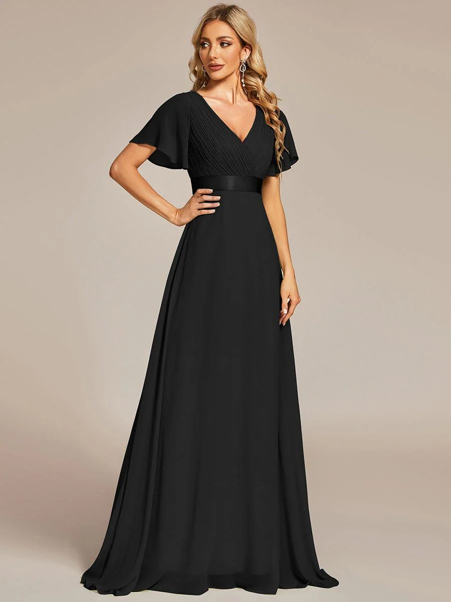 ever MONICA|High Waist Maxi Chiffon Bridesmaid Dress with Short Sleeves - Image 45