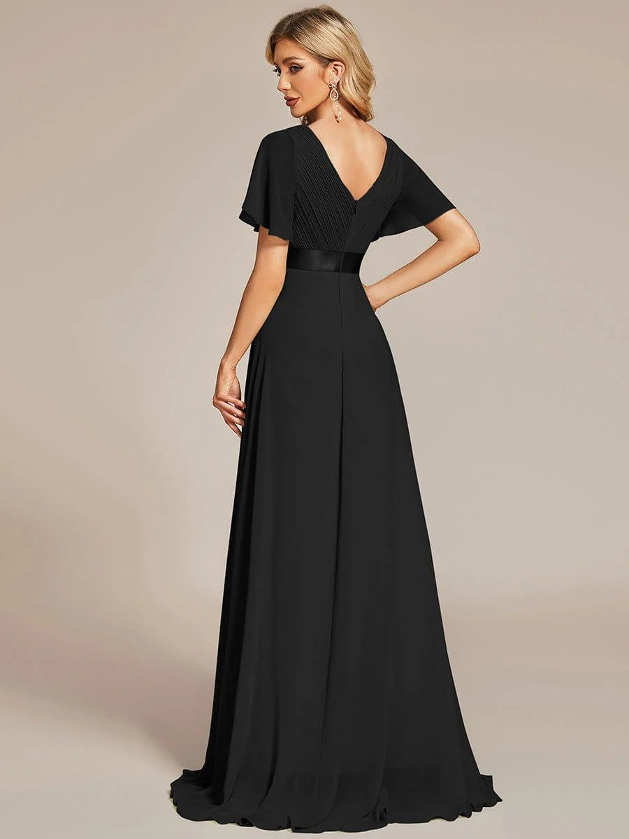 ever MONICA|High Waist Maxi Chiffon Bridesmaid Dress with Short Sleeves - Image 46