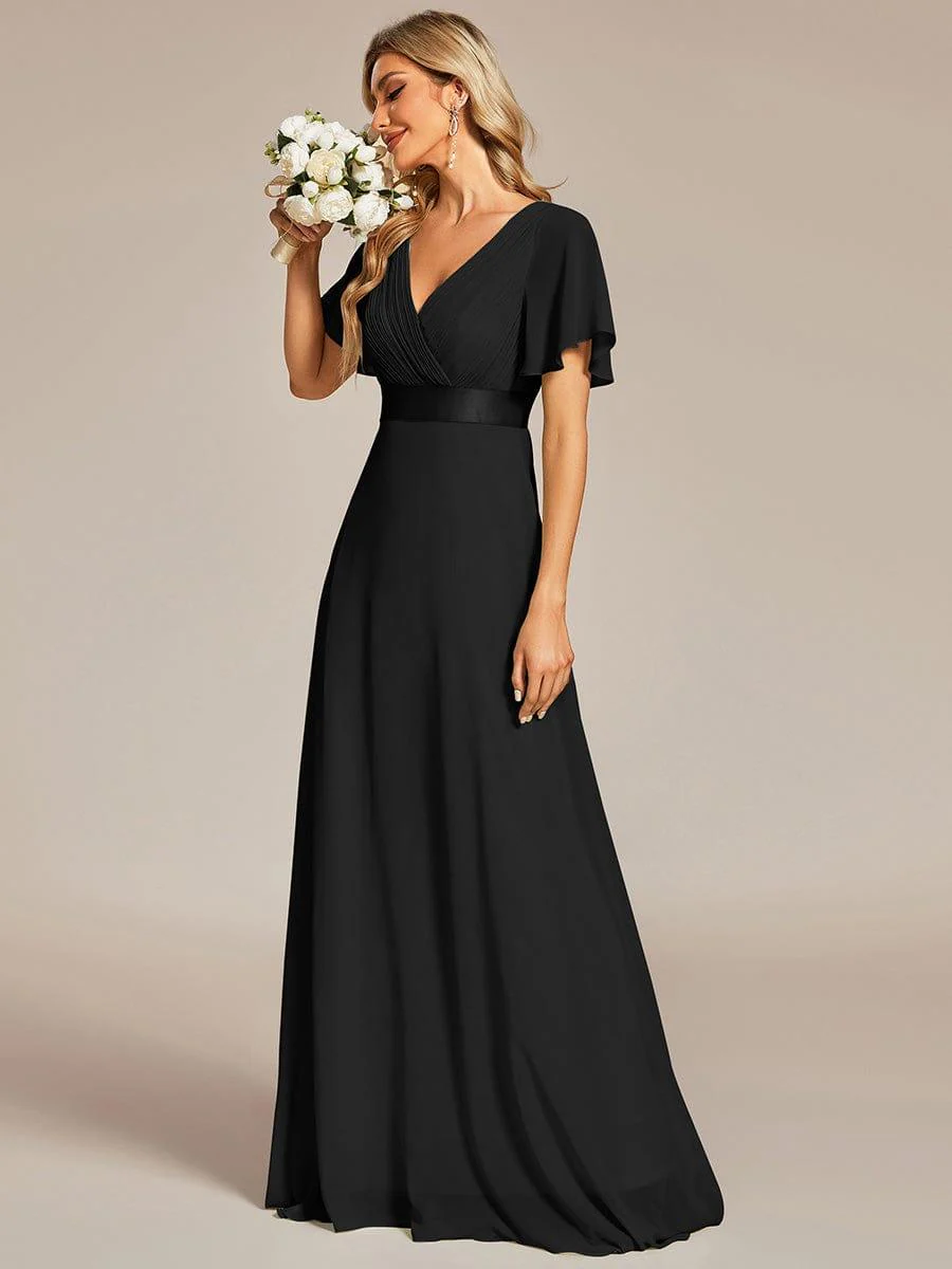 ever MONICA|High Waist Maxi Chiffon Bridesmaid Dress with Short Sleeves - Image 48