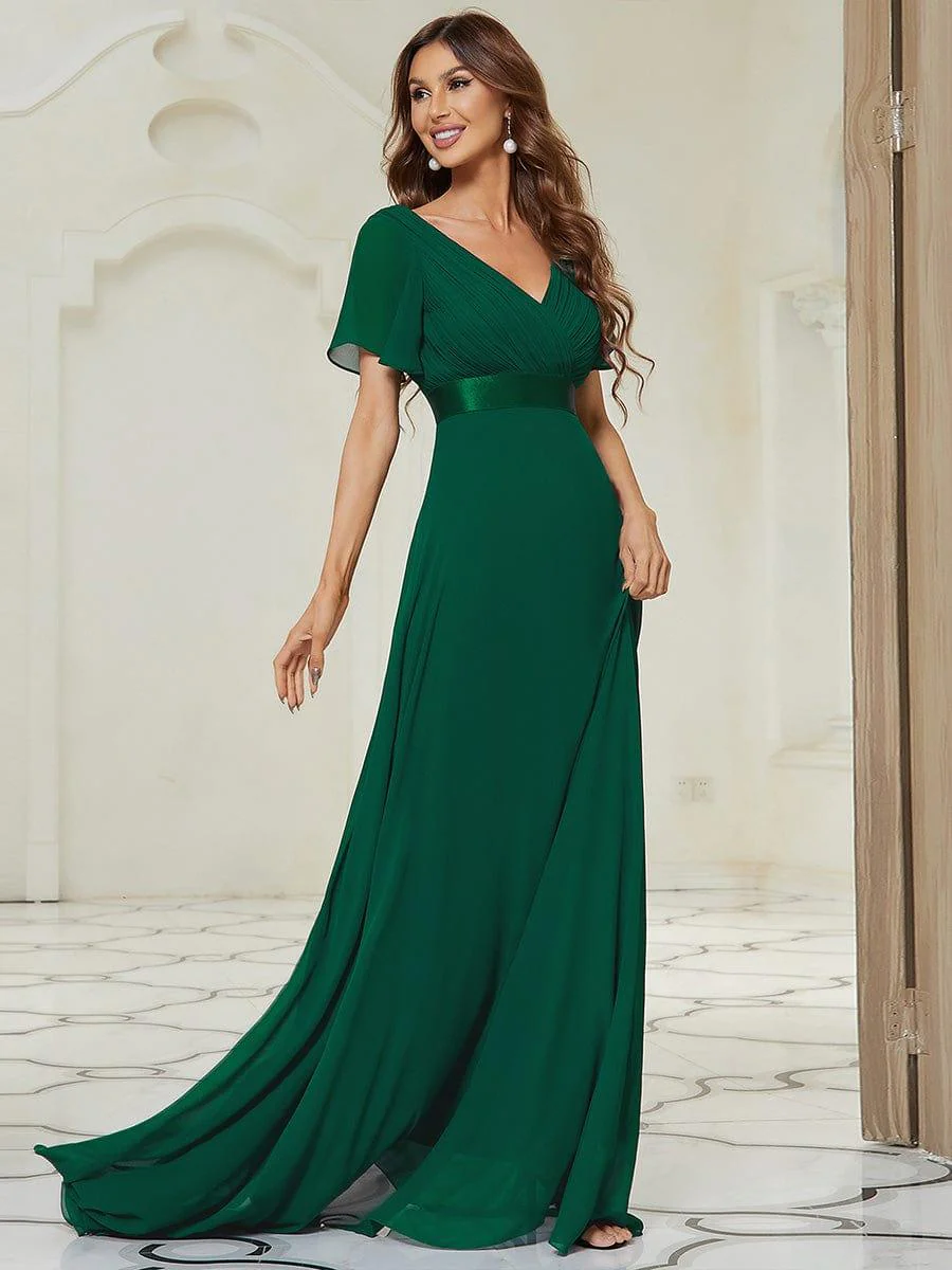 ever MONICA|High Waist Maxi Chiffon Bridesmaid Dress with Short Sleeves - Image 5