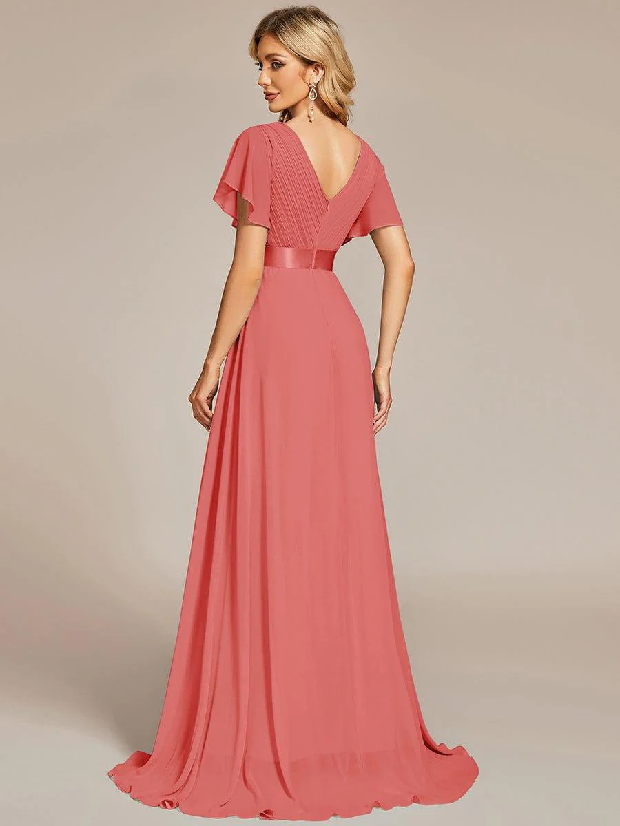 ever MONICA|High Waist Maxi Chiffon Bridesmaid Dress with Short Sleeves - Image 54