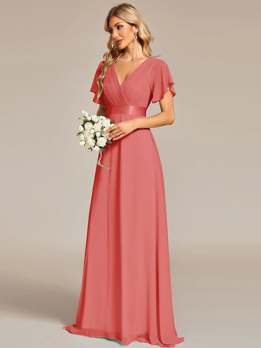 ever MONICA|High Waist Maxi Chiffon Bridesmaid Dress with Short Sleeves - Image 56