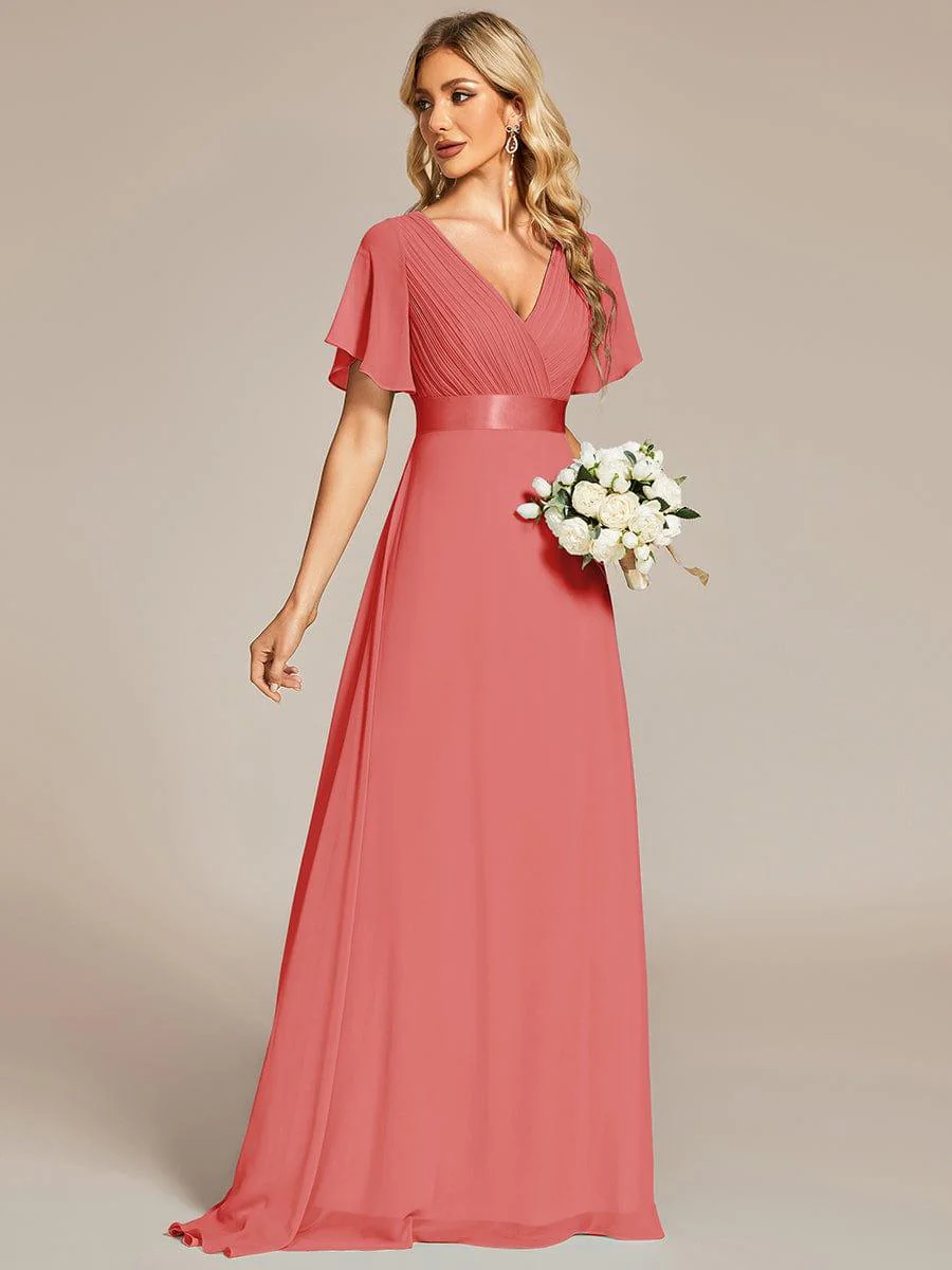 ever MONICA|High Waist Maxi Chiffon Bridesmaid Dress with Short Sleeves - Image 57