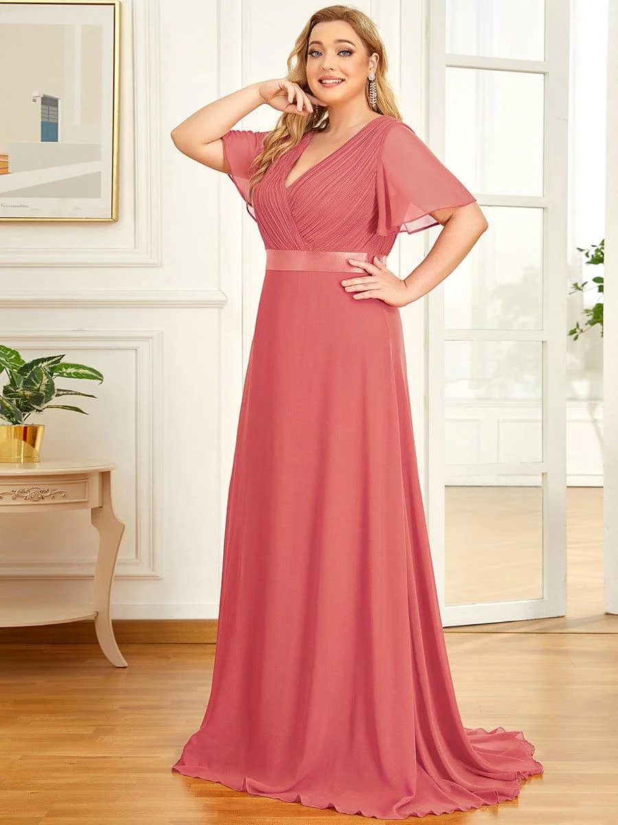 ever MONICA|High Waist Maxi Chiffon Bridesmaid Dress with Short Sleeves - Image 58
