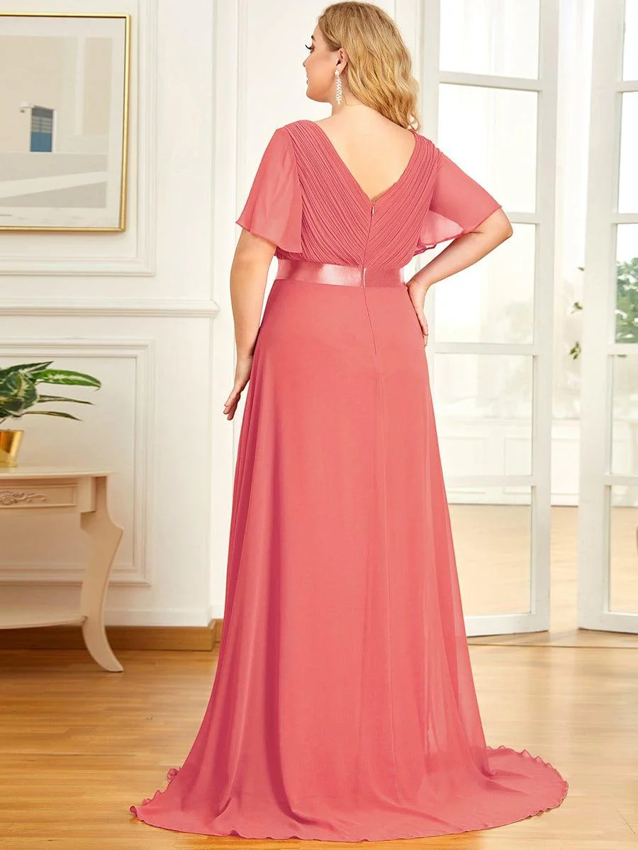 ever MONICA|High Waist Maxi Chiffon Bridesmaid Dress with Short Sleeves - Image 59