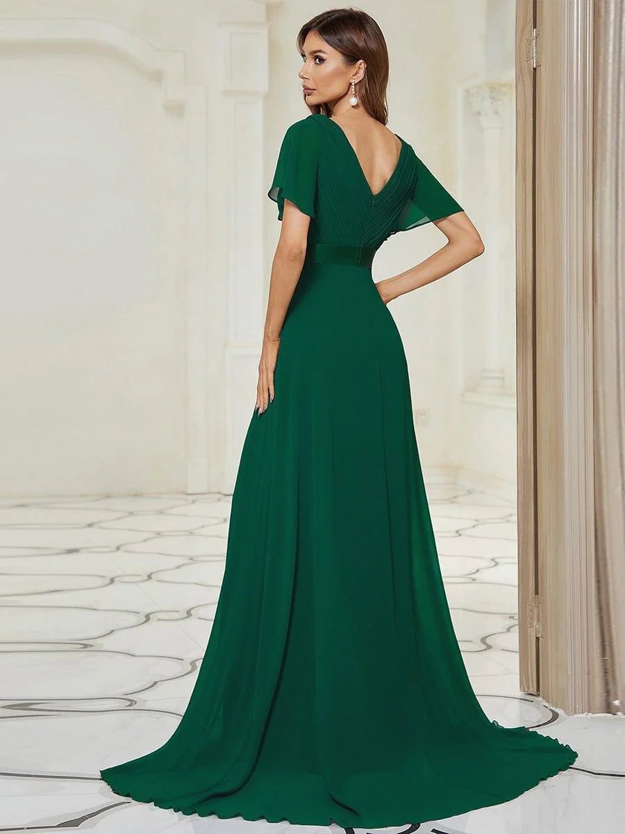 ever MONICA|High Waist Maxi Chiffon Bridesmaid Dress with Short Sleeves - Image 6