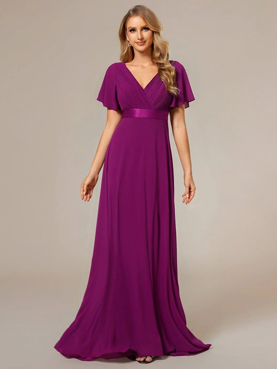 ever MONICA|High Waist Maxi Chiffon Bridesmaid Dress with Short Sleeves - Image 60