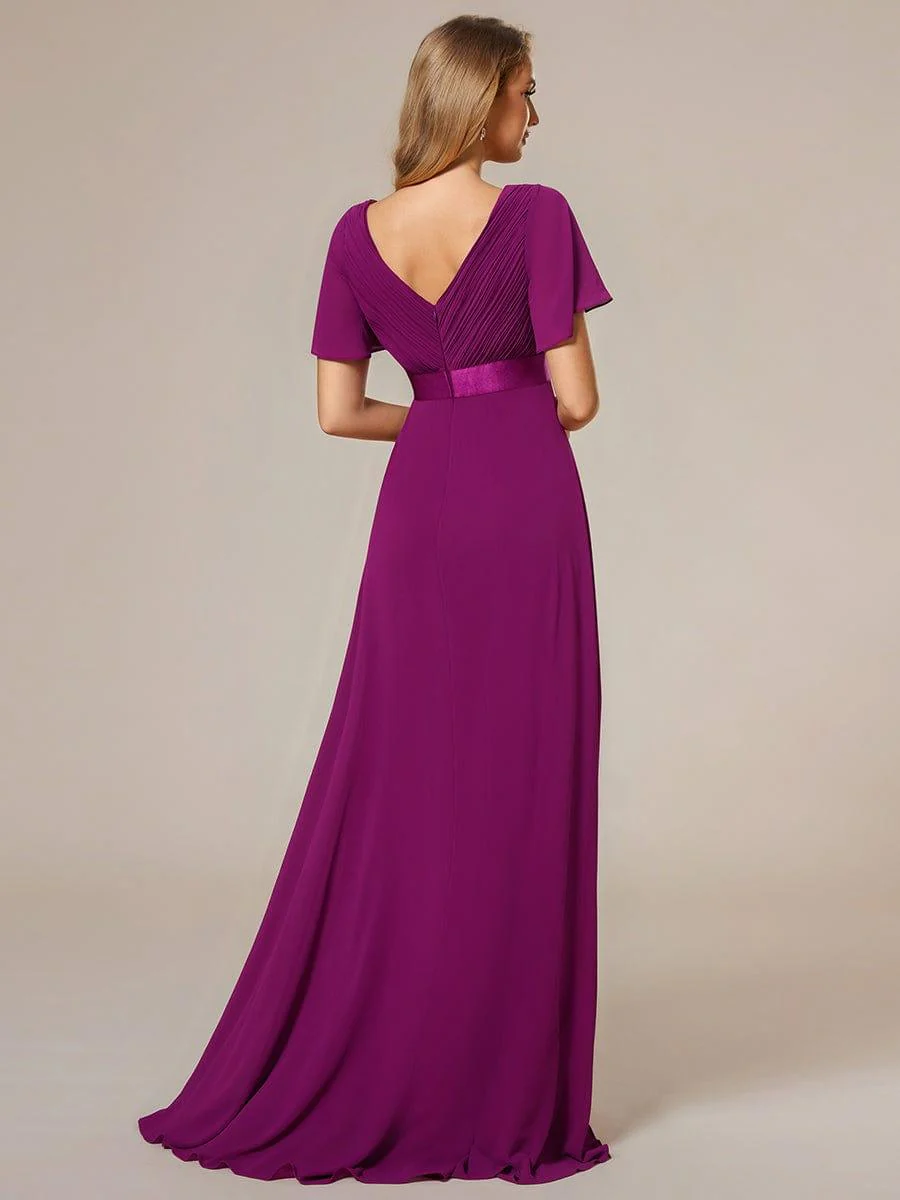 ever MONICA|High Waist Maxi Chiffon Bridesmaid Dress with Short Sleeves - Image 61