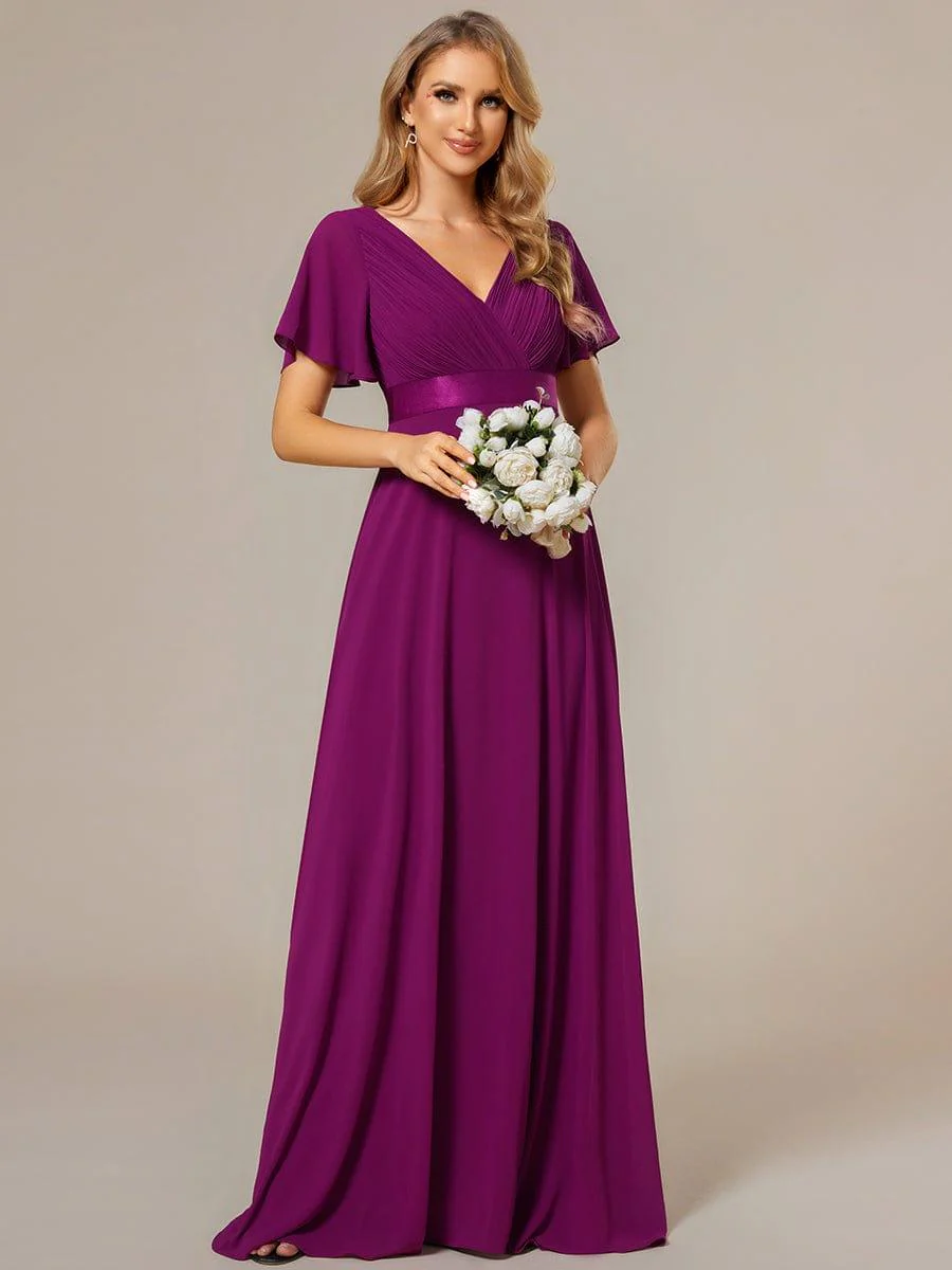 ever MONICA|High Waist Maxi Chiffon Bridesmaid Dress with Short Sleeves - Image 63