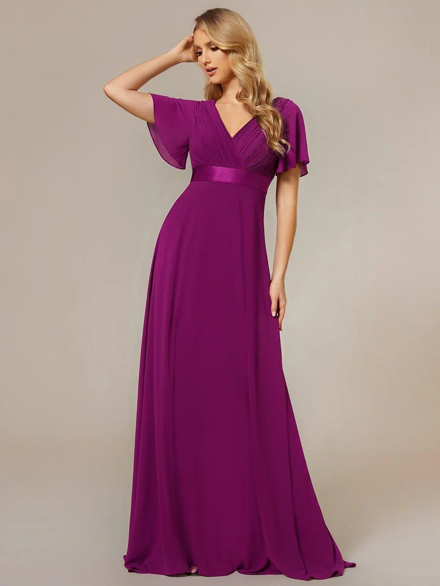 ever MONICA|High Waist Maxi Chiffon Bridesmaid Dress with Short Sleeves - Image 64