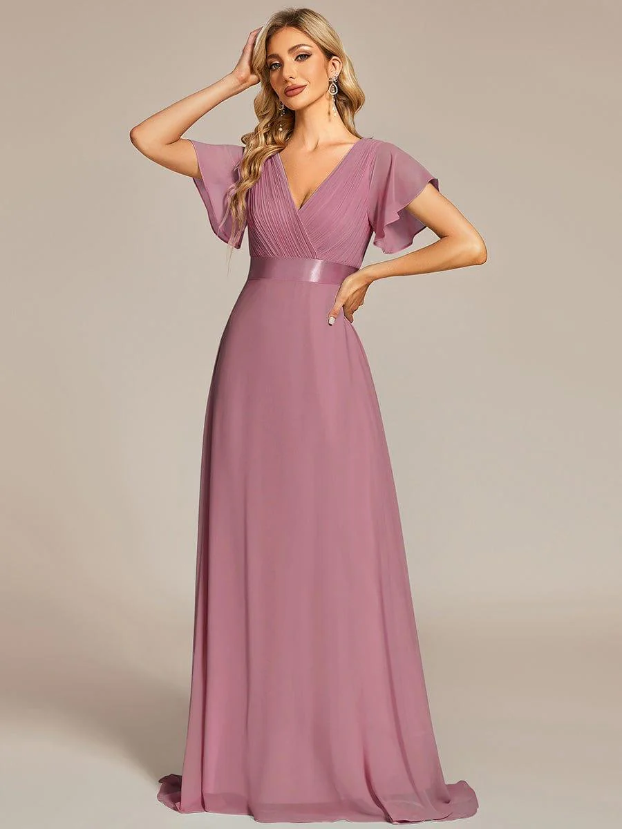 ever MONICA|High Waist Maxi Chiffon Bridesmaid Dress with Short Sleeves - Image 7