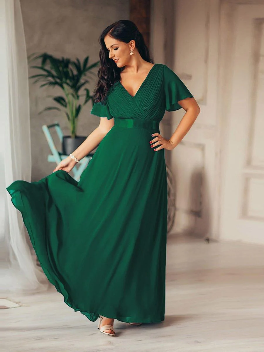 ever MONICA|High Waist Maxi Chiffon Bridesmaid Dress with Short Sleeves - Image 79
