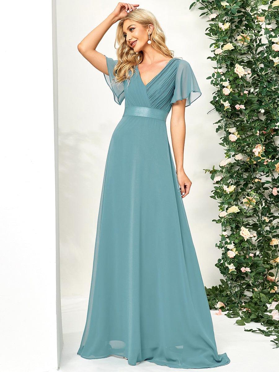 ever MONICA|High Waist Maxi Chiffon Bridesmaid Dress with Short Sleeves - Image 8
