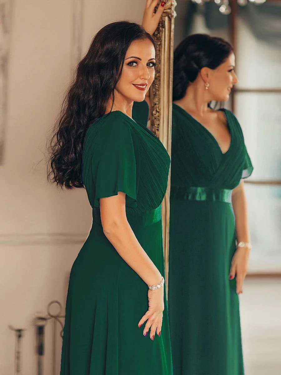 ever MONICA|High Waist Maxi Chiffon Bridesmaid Dress with Short Sleeves - Image 80