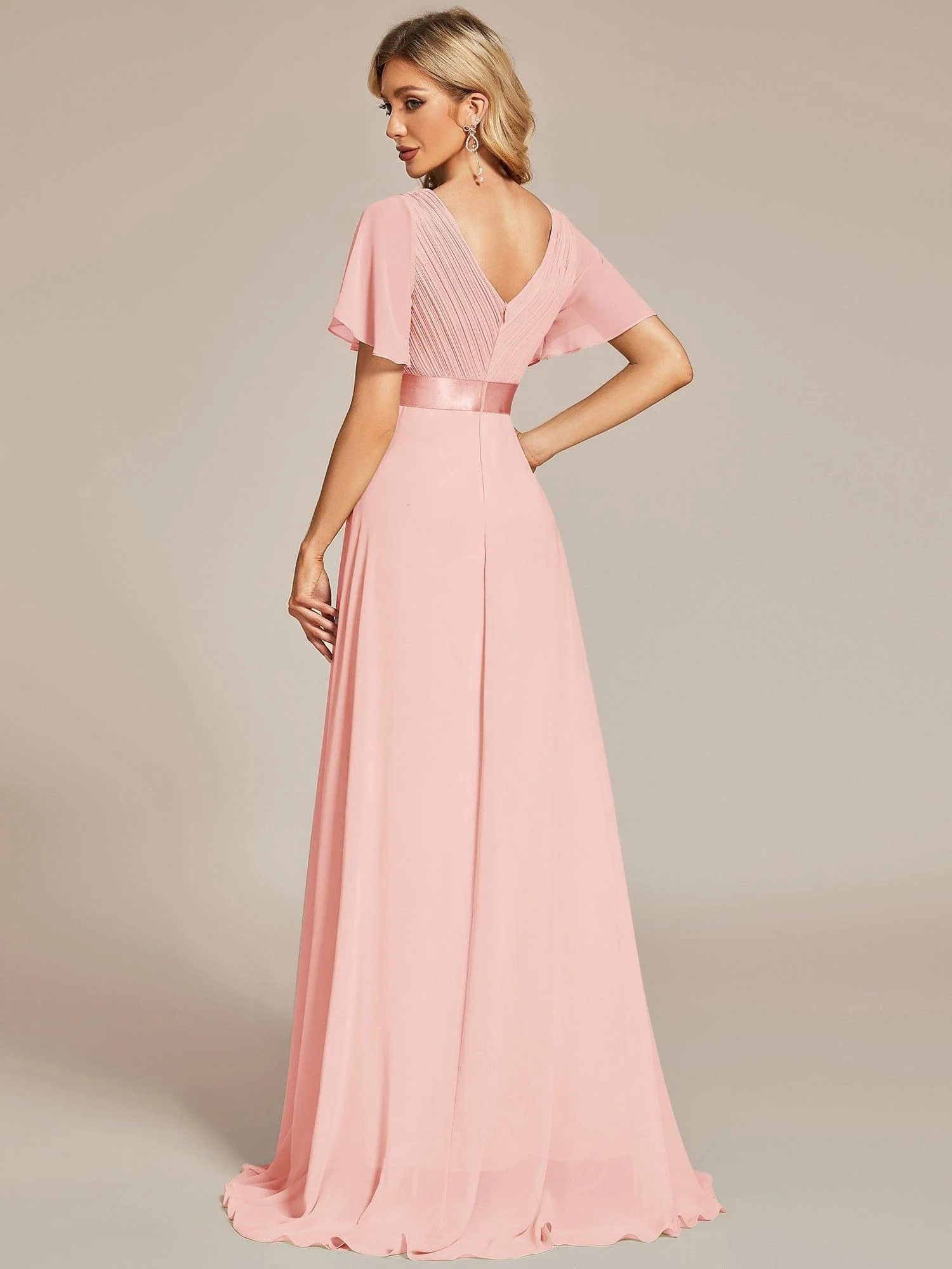 ever MONICA|High Waist Maxi Chiffon Bridesmaid Dress with Short Sleeves - Image 86
