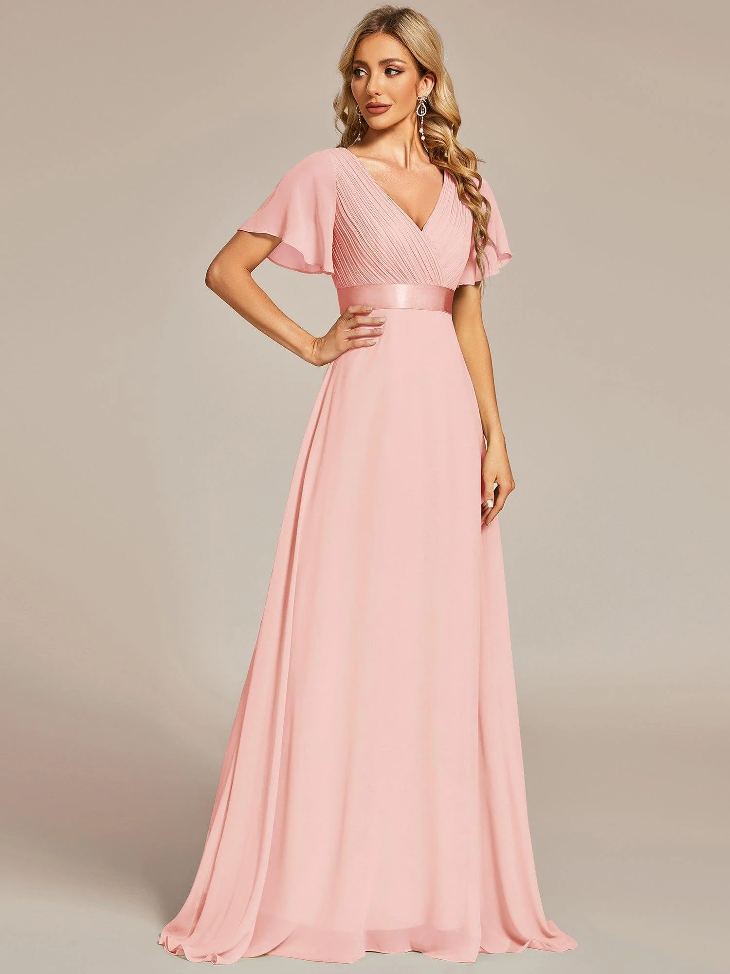 ever MONICA|High Waist Maxi Chiffon Bridesmaid Dress with Short Sleeves - Image 87