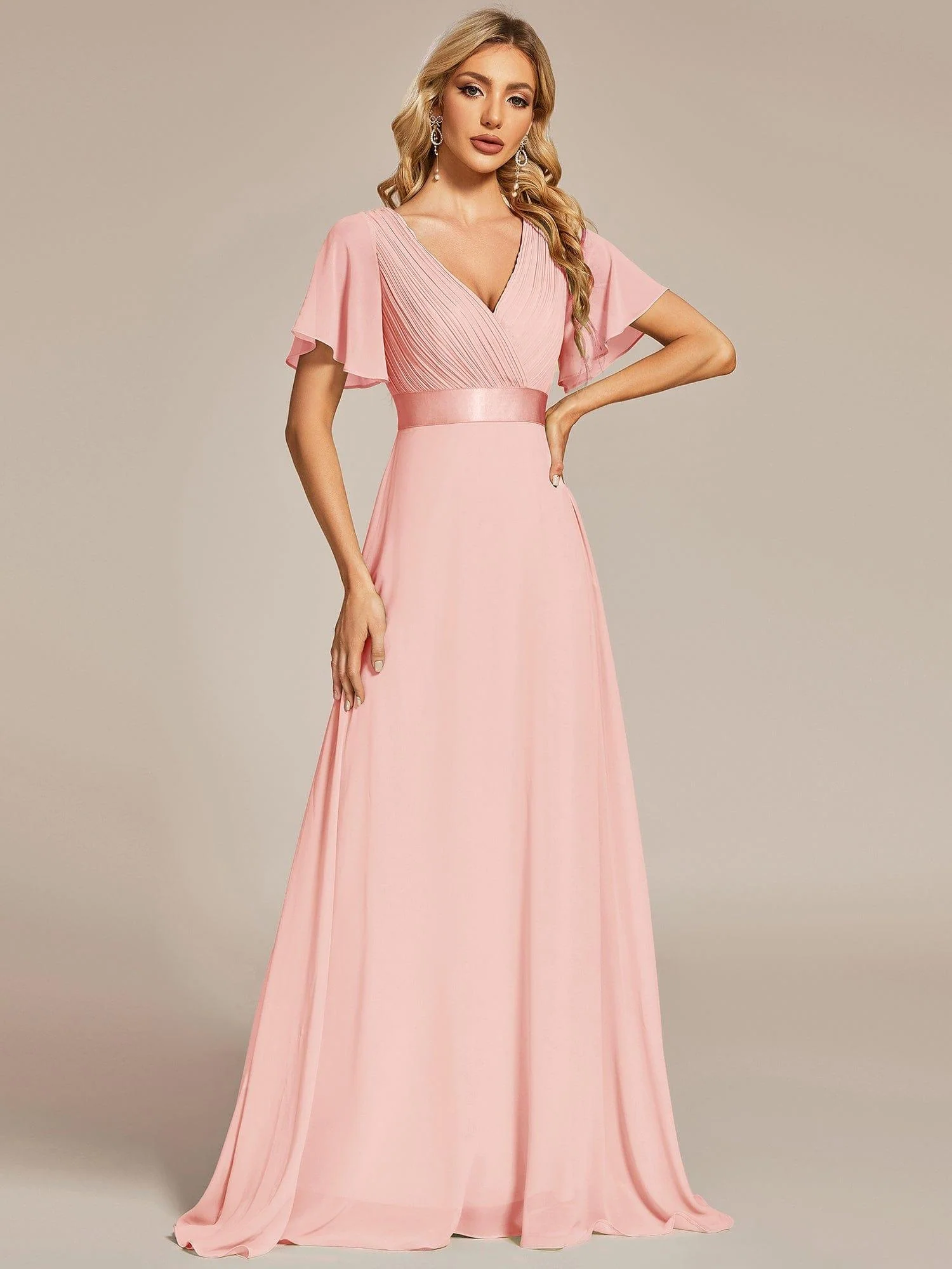 ever MONICA|High Waist Maxi Chiffon Bridesmaid Dress with Short Sleeves - Image 88