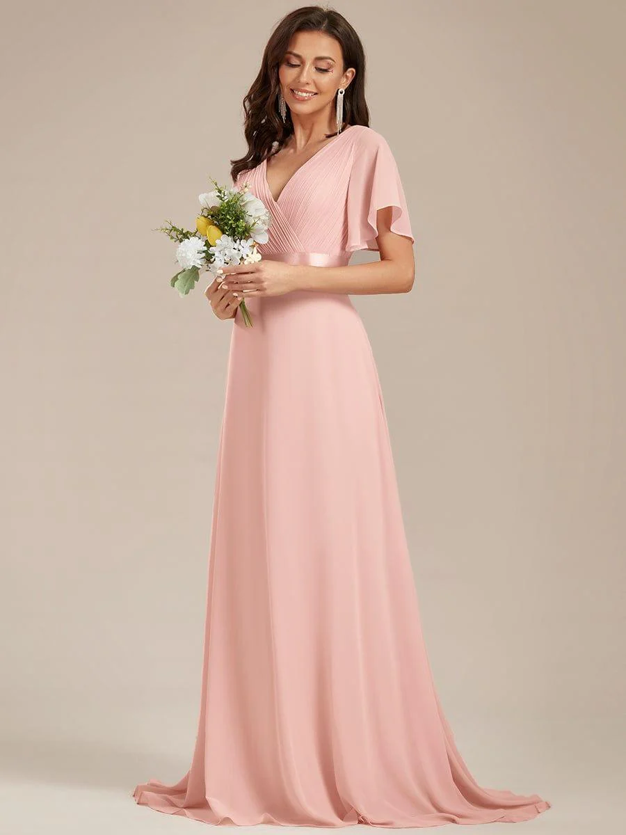 ever MONICA|High Waist Maxi Chiffon Bridesmaid Dress with Short Sleeves - Image 89