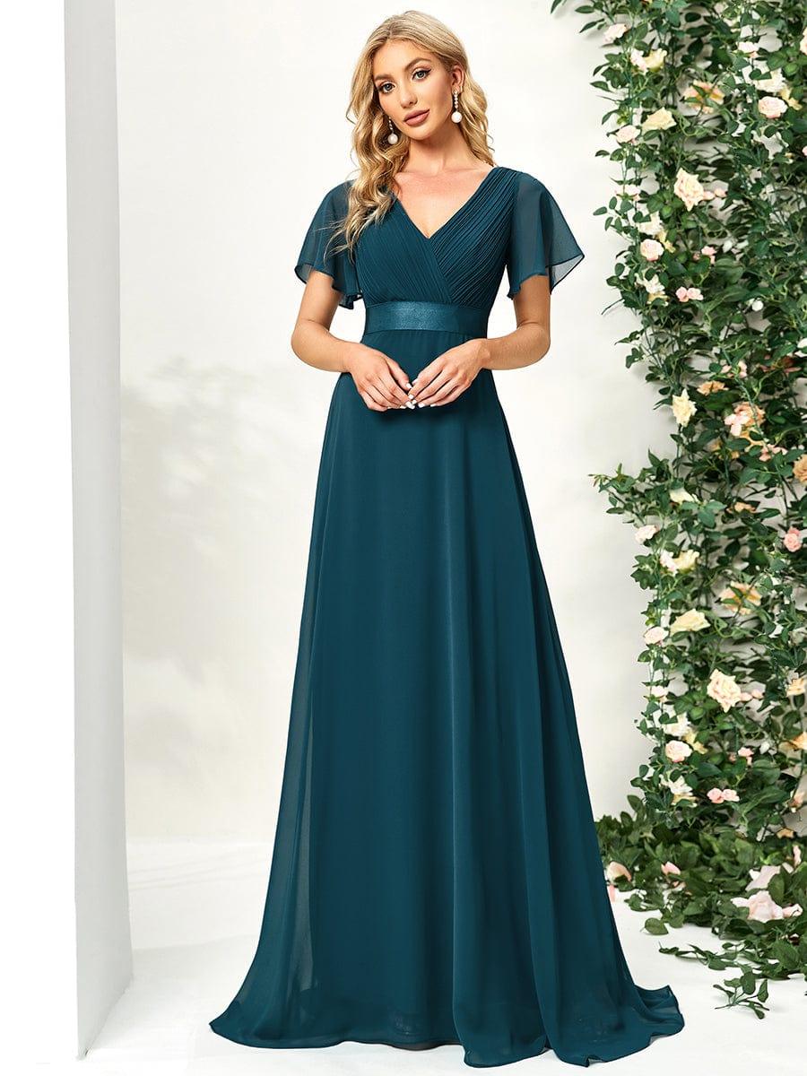 ever MONICA|High Waist Maxi Chiffon Bridesmaid Dress with Short Sleeves - Image 9