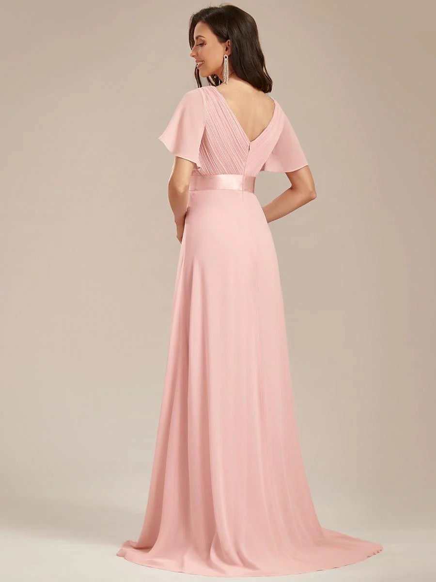 ever MONICA|High Waist Maxi Chiffon Bridesmaid Dress with Short Sleeves - Image 90