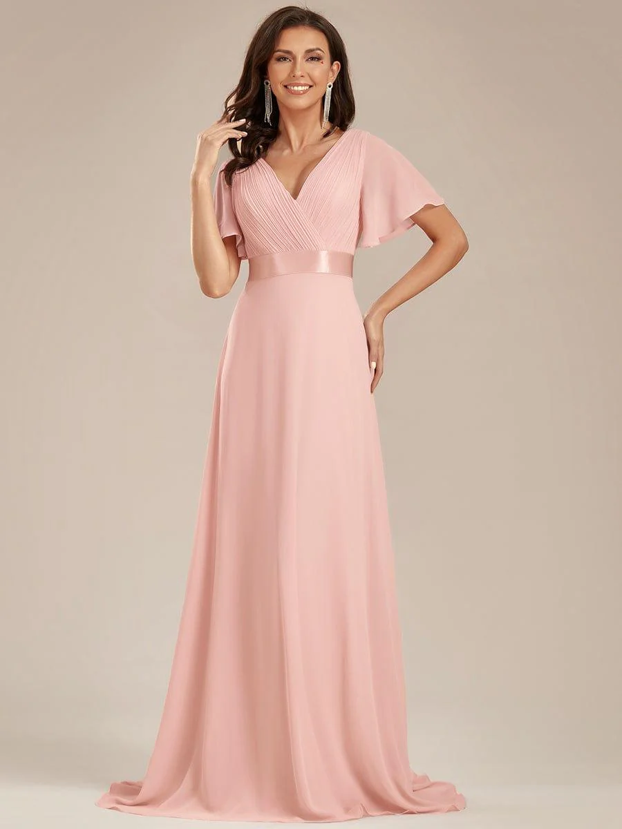 ever MONICA|High Waist Maxi Chiffon Bridesmaid Dress with Short Sleeves - Image 92