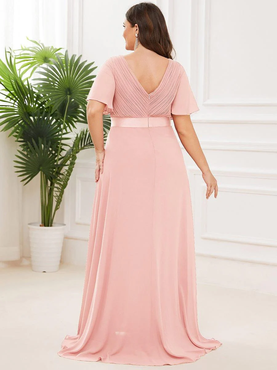 ever MONICA|High Waist Maxi Chiffon Bridesmaid Dress with Short Sleeves - Image 94