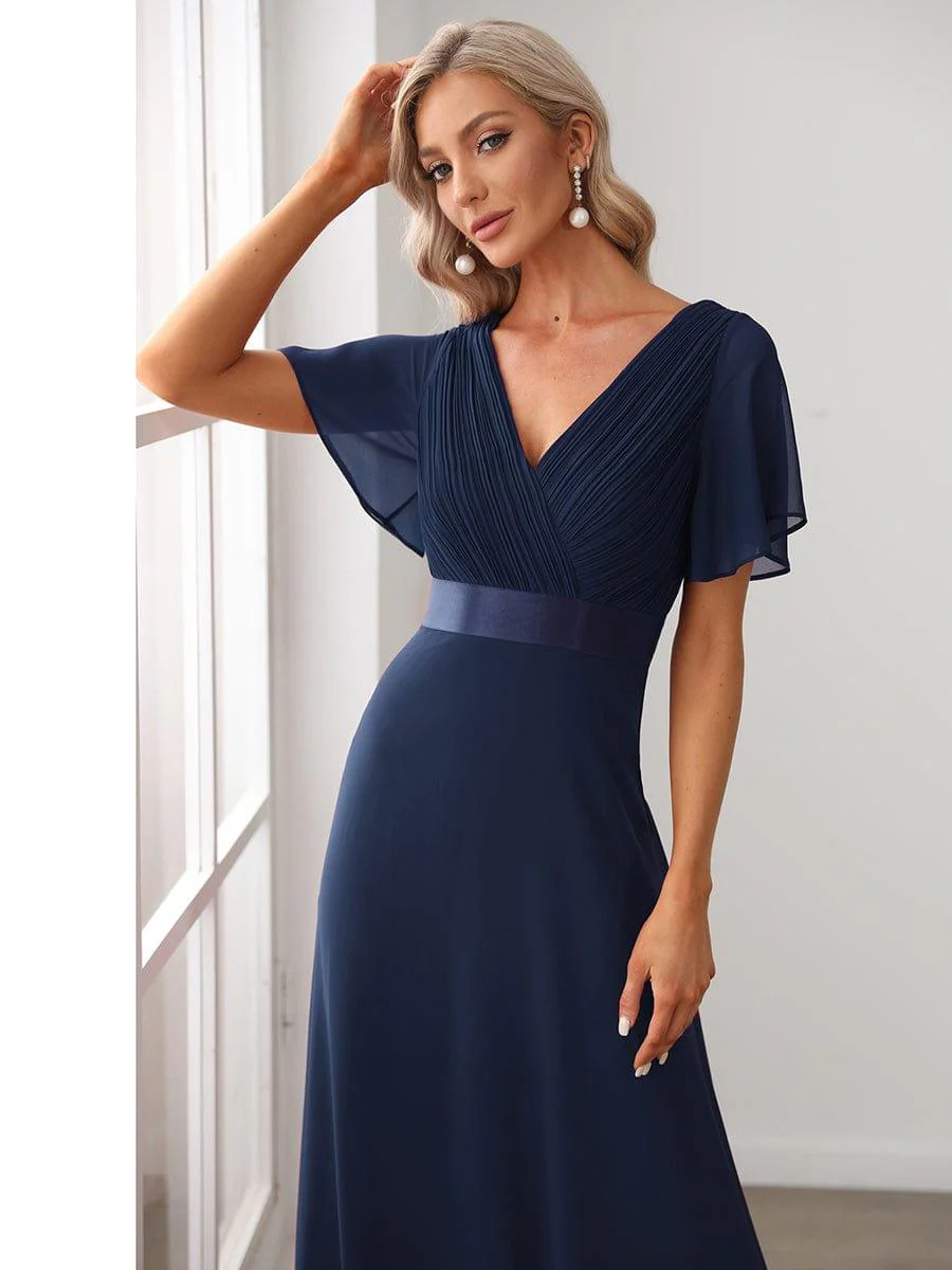 ever MONICA|High Waist Maxi Chiffon Bridesmaid Dress with Short Sleeves - Image 98