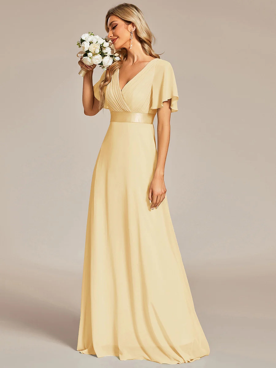 ever MONICA|High Waist Maxi Chiffon Bridesmaid Dress with Short Sleeves - Image 68