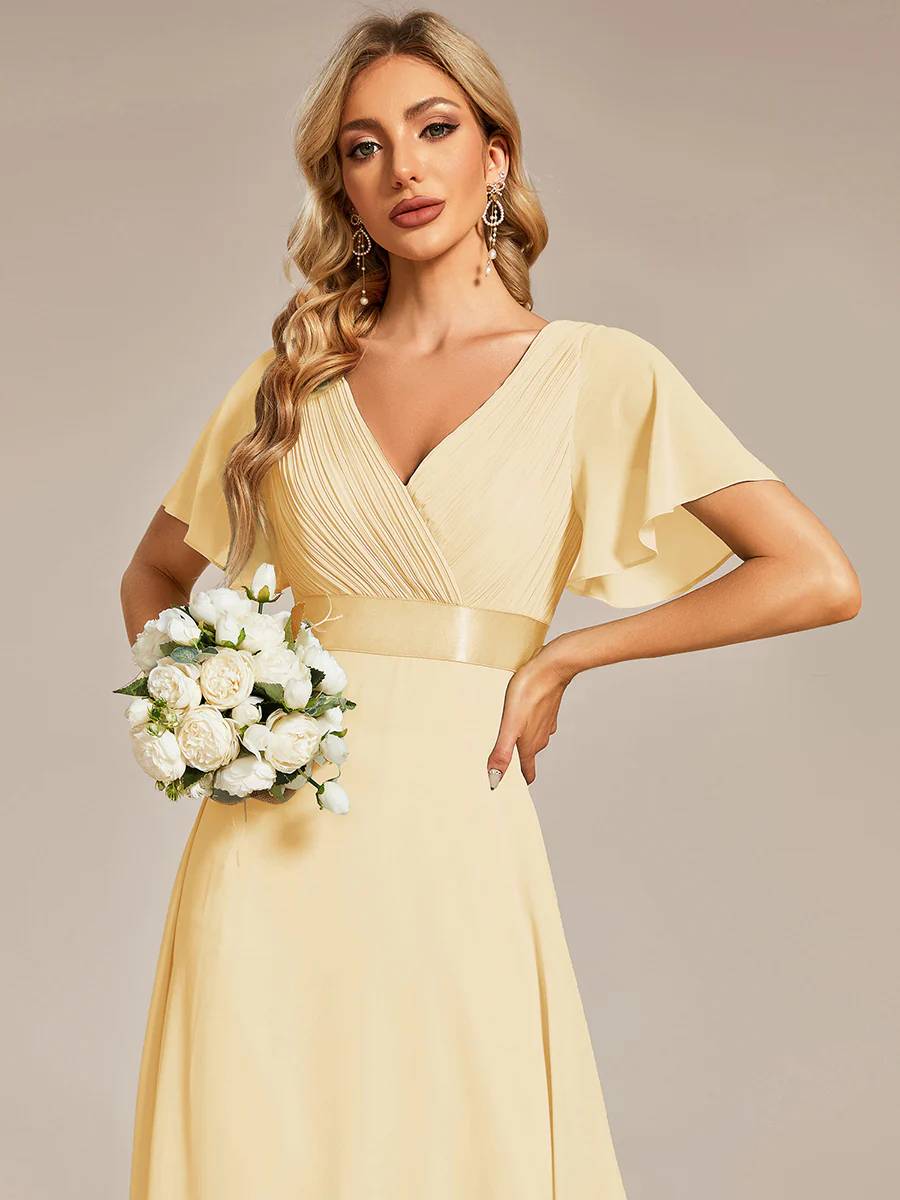 ever MONICA|High Waist Maxi Chiffon Bridesmaid Dress with Short Sleeves - Image 70