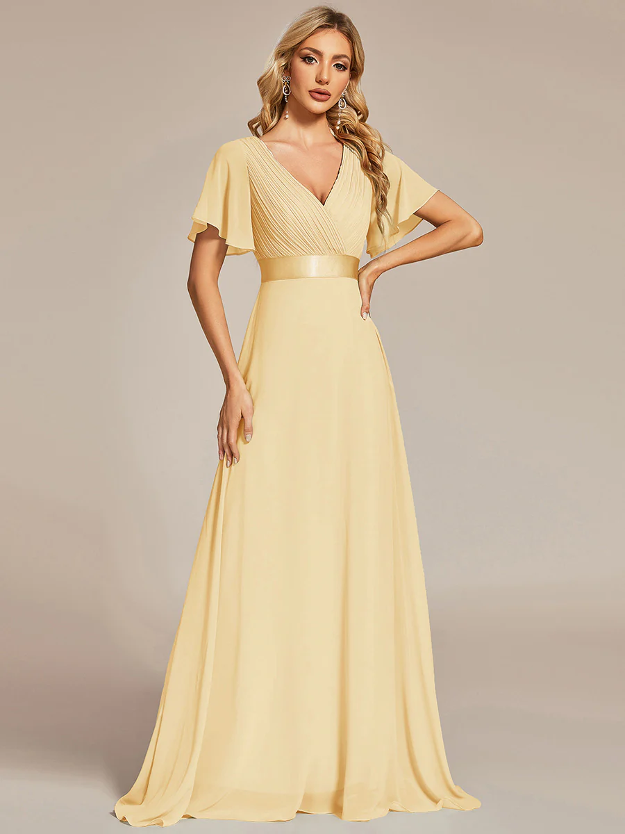 ever MONICA|High Waist Maxi Chiffon Bridesmaid Dress with Short Sleeves - Image 72