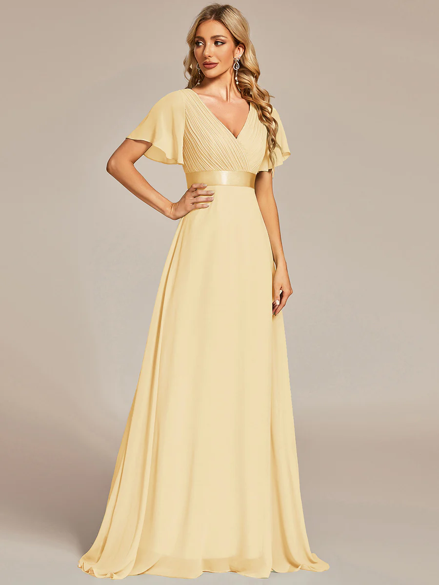 ever MONICA|High Waist Maxi Chiffon Bridesmaid Dress with Short Sleeves - Image 71